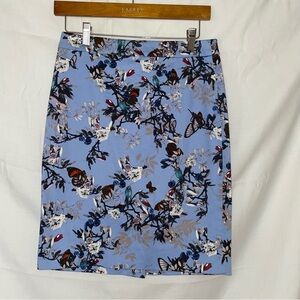 J. Crew Blue Botanical Cotton Pencil Skirt